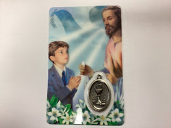 First Communion Prayer Card with Keepsake Medal (Boy)