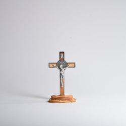 St Benedict Crucifix Wood and Metal - on Base