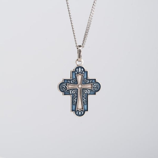 Gold Engraved Cross with 18 in. Chain