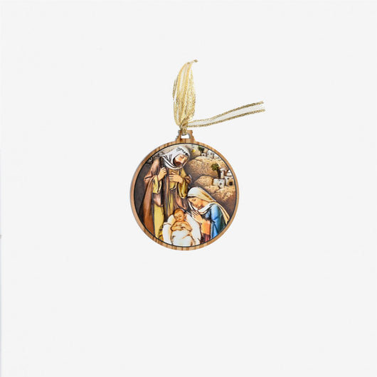 Olive Wood Nativity Round Ornament