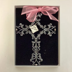 Bless This Child Filigree Cross with Pink Ribbon