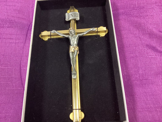 Gold Metal Crucifix with Two-Tone Corpus 8 Inch