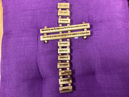Lord’s Prayer Olive Wood Cross 9.5 Inches