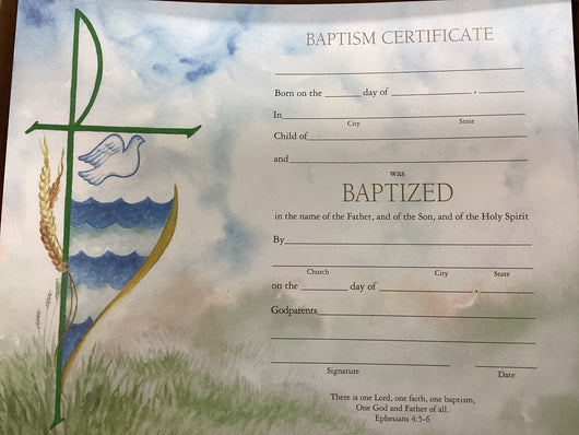 Watercolour Baptism Certificate