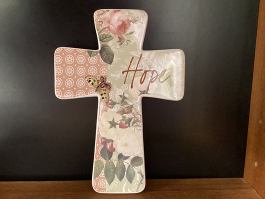 Ceramic Floral Hope Wall Cross