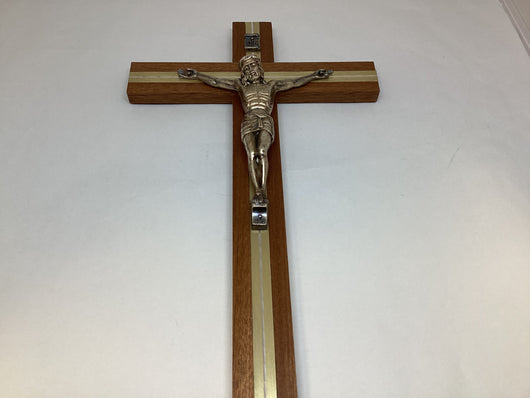 Mahogany with Metal Inlay Crucifix 10 Inch