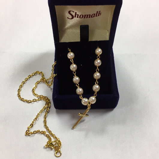 Necklace with Cross and Pearls