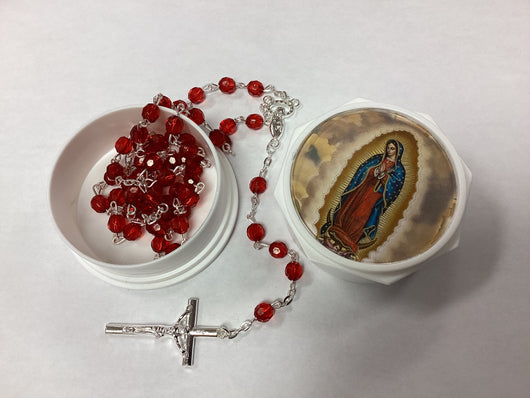 Green Glass Rosary Beads in Our Lady of Guadalupe Case