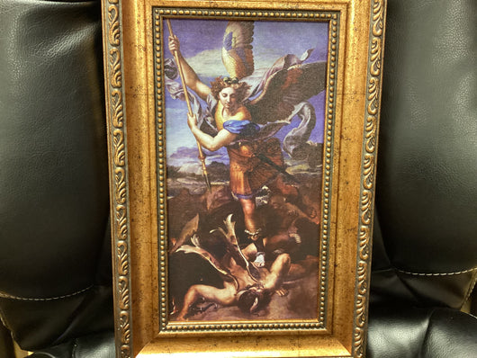 Saint Michael Vanquishing Satan By Raphael Framed Canvas Print 6 in. By 11 in.