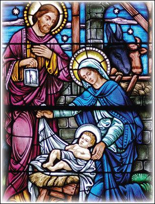 Christmas Cards - Stained Glass Nativity, Pack of 10 Cards