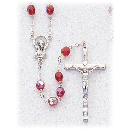 Rosary Silver Link 19 in Red Beads 5 mm