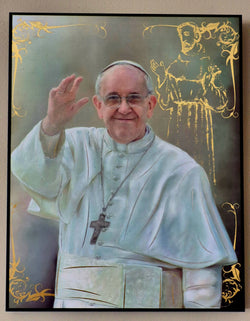 Pope Francis with Golden Image of St. Francis - Large Plaque