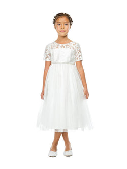 First Communion Dress With Luxe Embroidered Lace With Satin and Crystal Tulle