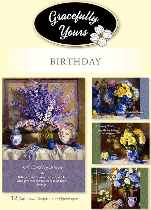 Birthday Blossoms of Joy - 12 Cards with Scripture and Envelopes