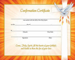Confirmation Certificate - orange border with Holy Spirit