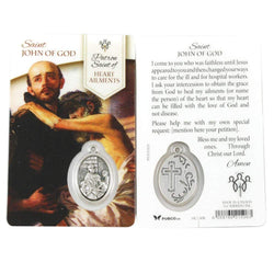 Saint John of God Patron Saint of Heart Ailments Prayer Card with Medal