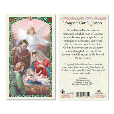 Holy Family Nativity Scene Prayer to Obtain Favors Prayer Card