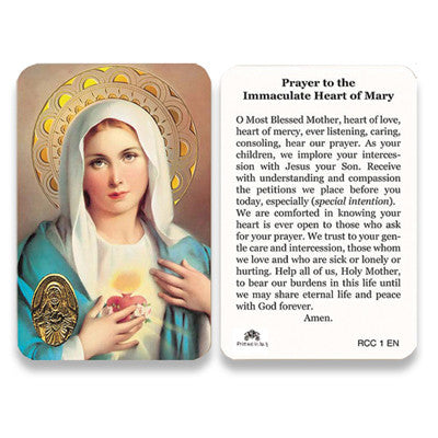 Immaculate Heart of Mary Embossed Medal Prayer Card