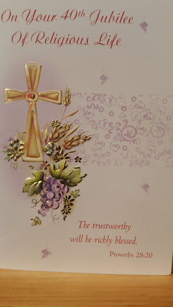 On Your 40th Jubilee Of Religious Life  Greeting Card