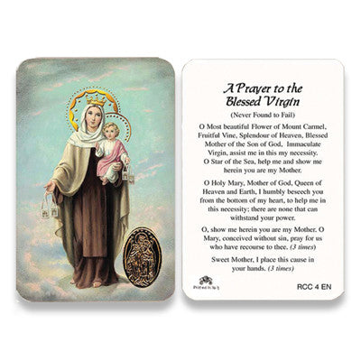 Flower of Mount Carmel Embossed Medal Prayer Card