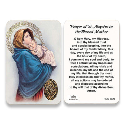 Saint Aloysius Prayer to the Blessed Mother Embossed Medal Prayer Card