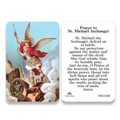 Saint Michael Archangel Embossed Medal  Prayer Card