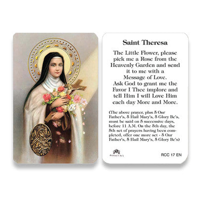 Saint Theresa   Embossed Medal   Prayer Card