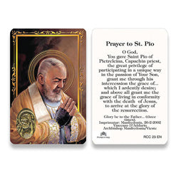 Saint Pio Embossed Medal  Prayer Card