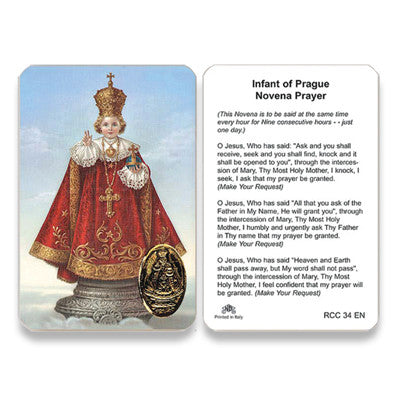 Infant of Prague Novena  Embossed Medal  Prayer Card