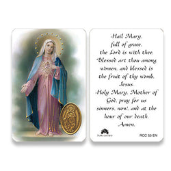 Hail Mary  Embossed Medal  Prayer Card