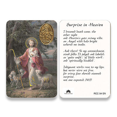 Surprise in Heaven Embossed Medal  Prayer Card