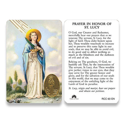 Saint Lucy Embossed Medal Prayer Card