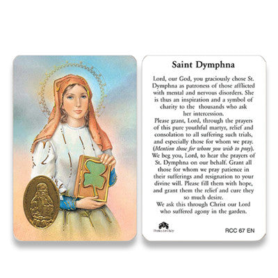 Saint Dymphna Embossed Medal Prayer Card