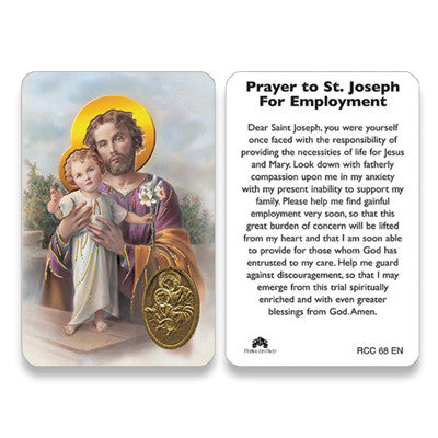 Saint Joseph for Employment Embossed Medal Prayer Card