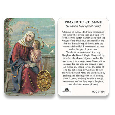 Saint Anne Embossed Medal Prayer Card