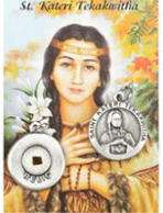 Saint Kateri Tekakwitha Prayer Card with Medal