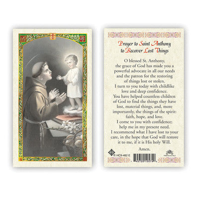 Saint Anthony Prayer to Recover Lost Things Prayer Card