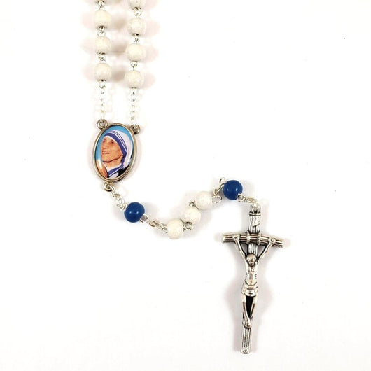 Shomali Saint Mother Teresa of Calcutta Blue and White Rosary