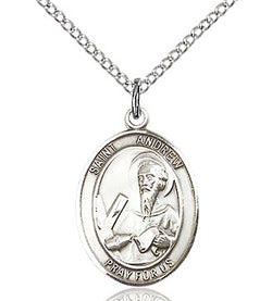 Bliss - Saint Andrew the Apostle Sterling Silver Medal and Chain. Saint of Fisherman/Scotland