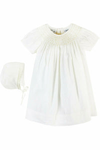 Baby Girls Classic Christening Bishop Dress & Bonnet - Cream 18M