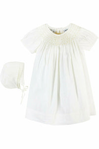 Baby Girls Classic Christening Bishop Dress & Bonnet - Cream 24M