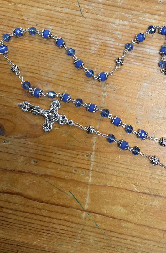 Rosary Glass Beads Brass Cups Blue Color