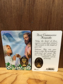 First Communion Prayer Card with Keepsake Medal (Girl)