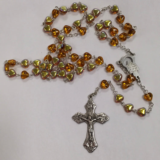 Rosary, Heart-shaped Yellow Beads, 18 1/2”