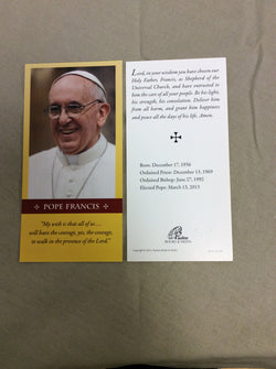 Pope Francis Election Commemorative Prayer Card  Cardboard