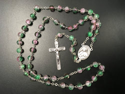 Green-Pink Glass Rosary Divine Mercy