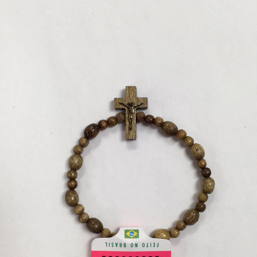 Decade Elastic Walnut Bracelet with crucifix