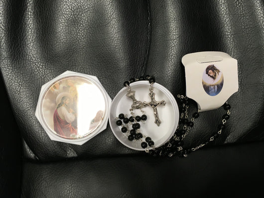 Boy’s Black First Communion Rosary in Box