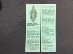 Fifteen Promises of Mary for Rosary Bookmark Format  Cardboard Prayer Card