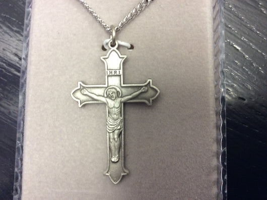 crucifix pewter on a 18 in. chain   medal13/16 in